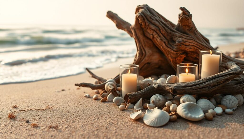 Beach-Inspired Candle Holders Using Sea Glass and Driftwood