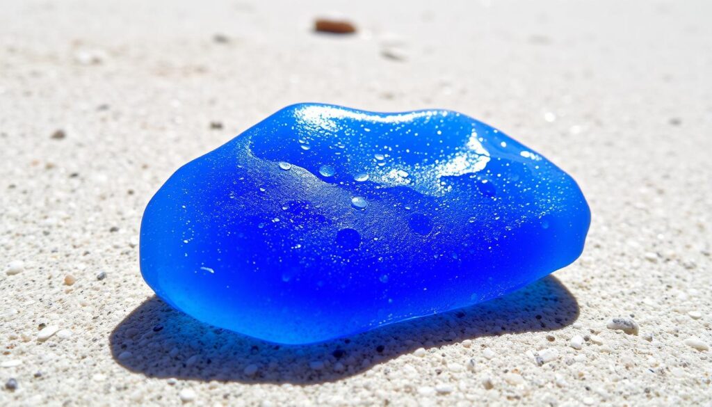 Generate an image of a cobalt blue sea glass piece