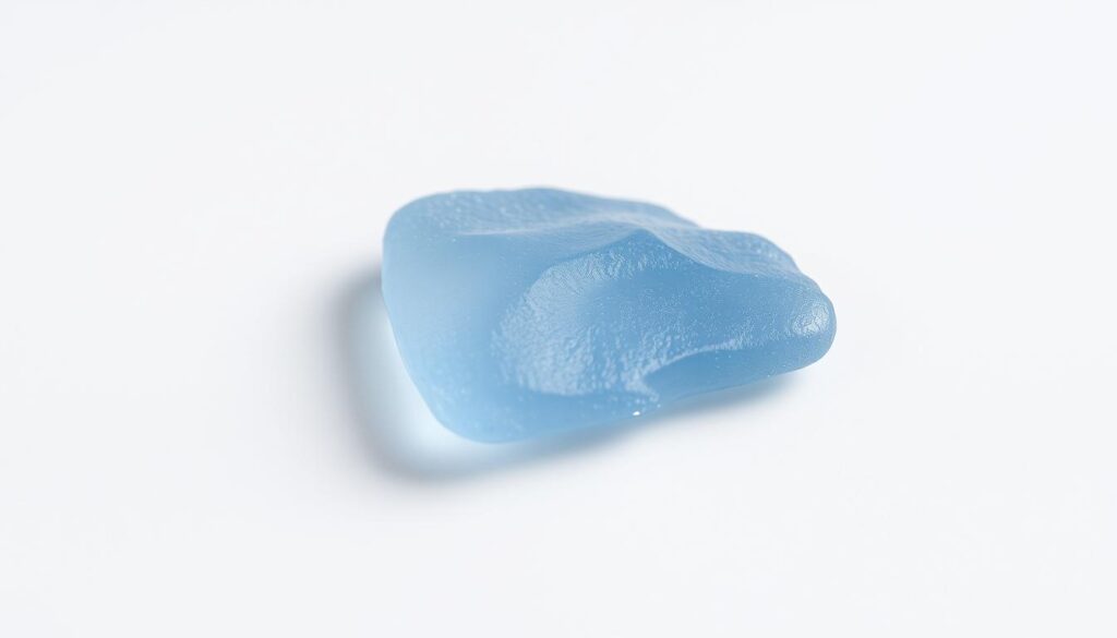 Generate an image of a cornflower blue sea glass piece