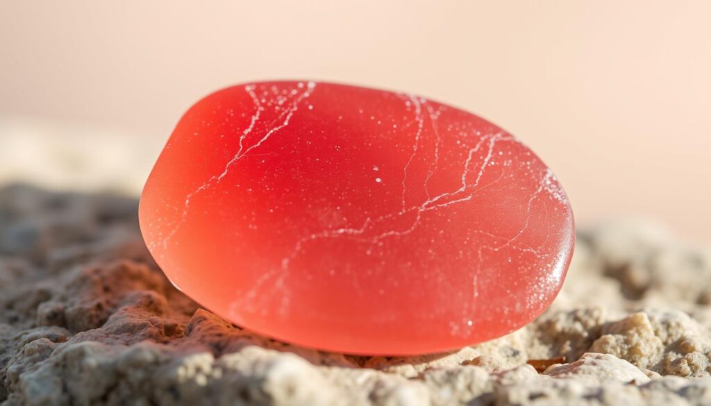 Generate an image of a red sea glass piece