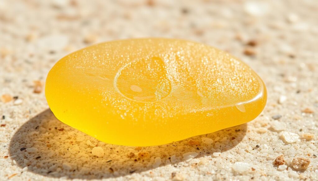 Generate an image of a yellow sea glass piece