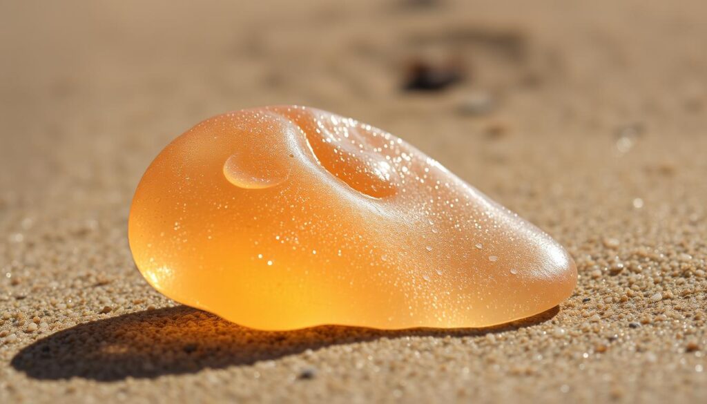 Generate an image of an orange sea glass piece