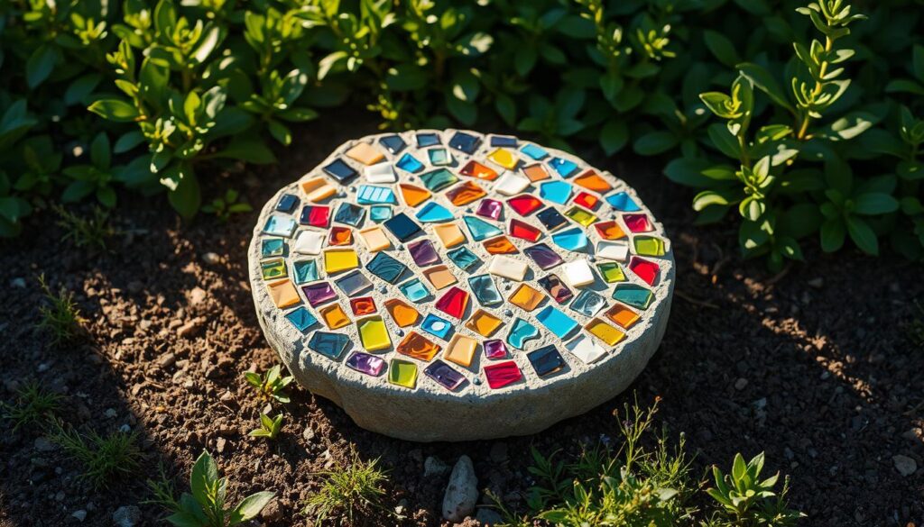 DIY Mosaic Garden Stones Using Scrap Glass